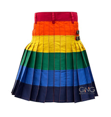 Men's Multicolor Striped Utility Kilt with Cargo Pocket  Bold Modern Pleated Design