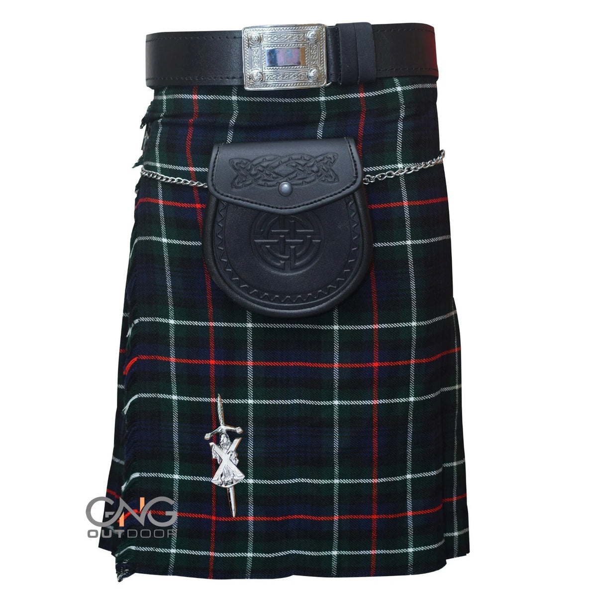 Men’s Scottish Mackenzie Tartan Kilt 5 Yard Highland Kilt with Leather Sporran Chain & Belt Wedding Outfit