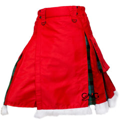 Men's Scottish Christmas Kilt  Red & Tartan Hybrid Utility Kilt with Fur Trim