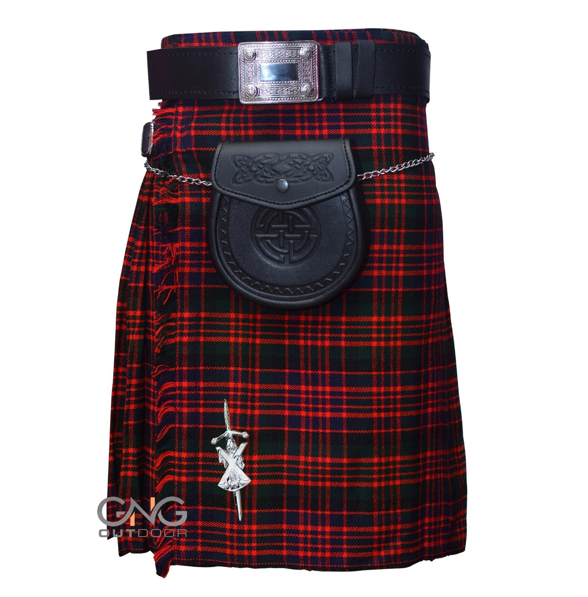 Men’s Scottish MacDonald Tartan Kilt 5 Yard Highland Kilt with Leather Sporran Chain & Belt Wedding Outfit