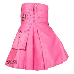 Men's Pink Cargo Utility Kilt with Adjustable Buckles & Pocket  Modern Highland Style