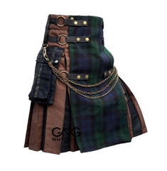 Men’s Tartan Utility Kilt with Chain Details, Adjustable Straps & Front Apron  Modern Highland Fashion Kilt