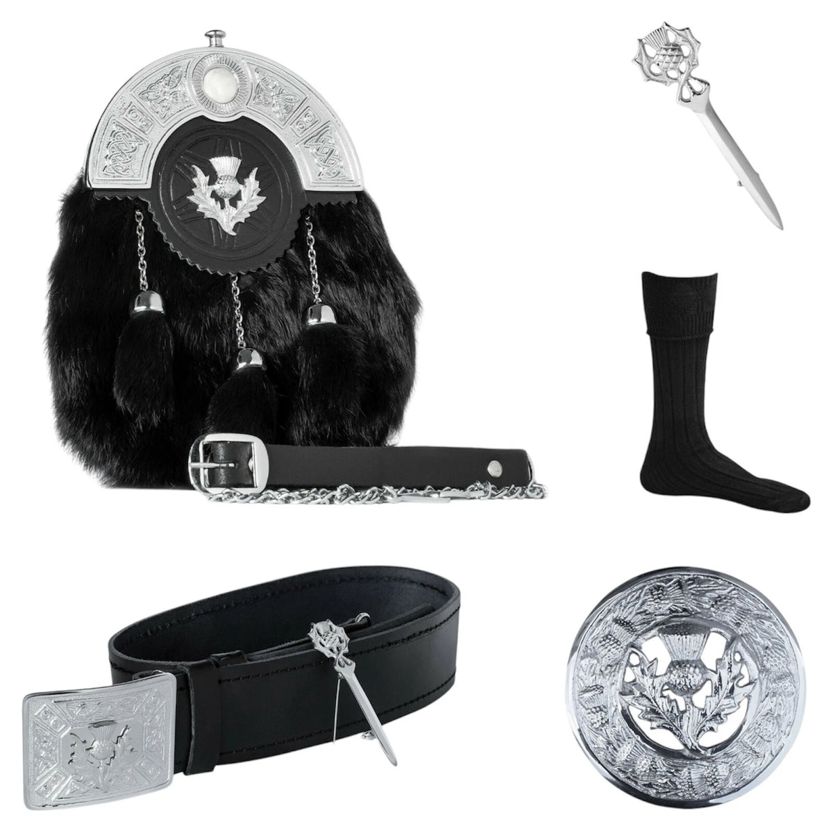 Men's Scottish Thistle Kilt Sporran Set – Traditional Highland Outfit for Weddings & Formal Events