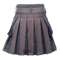Men's Two-Tone Black and Brown Utility Kilt with Antique Chains | 28" to 60"
