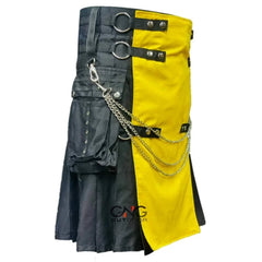 Men's Black & Yellow Utility Kilt Scottish Highland Modern Fashion Kilt