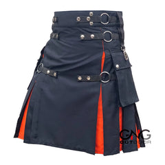 Men's Scottish Black & Orange Hybrid Utility Kilt | Modern Fashion Cargo Kilt