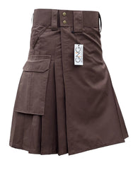 Men’s Dark Brown Tactical Utility Kilt | Scottish-Inspired Ripstop Cotton Cargo Kilt