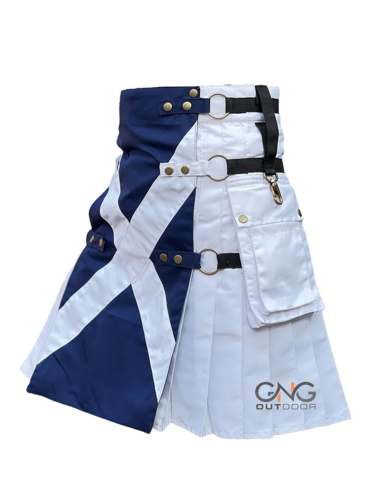 Men’s Modern Blue & White Tactical Utility Kilt with Cargo Pockets