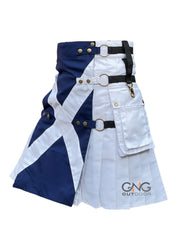 Men’s Modern Blue & White Tactical Utility Kilt with Cargo Pockets