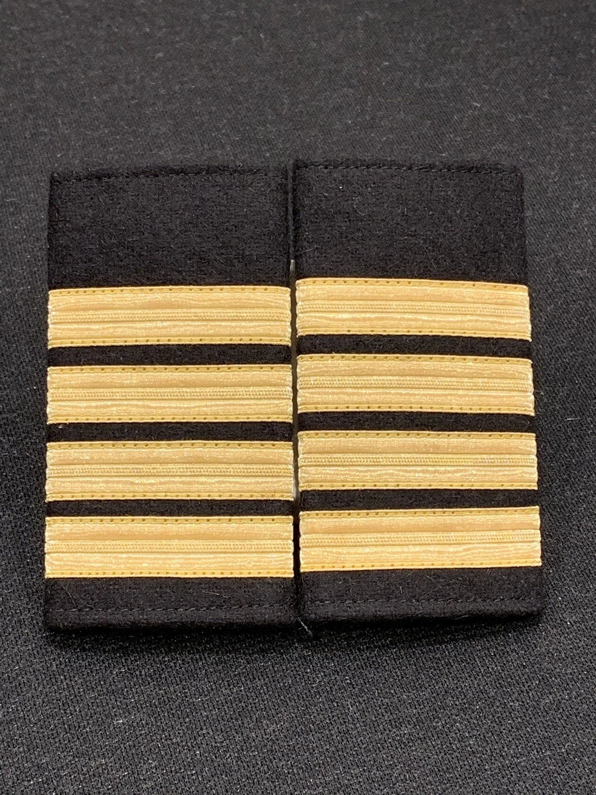 Pilot Epaulettes 4 Gold Bars Captain Rank Slip-On Shoulder Boards Black Cloth Pair