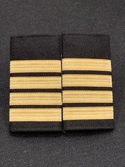 Pilot Epaulettes 4 Gold Bars Captain Rank Slip-On Shoulder Boards Black Cloth Pair