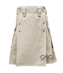 Men’s Beige Tactical Utility Kilt – Scottish Modern Ripstop Cotton Kilt