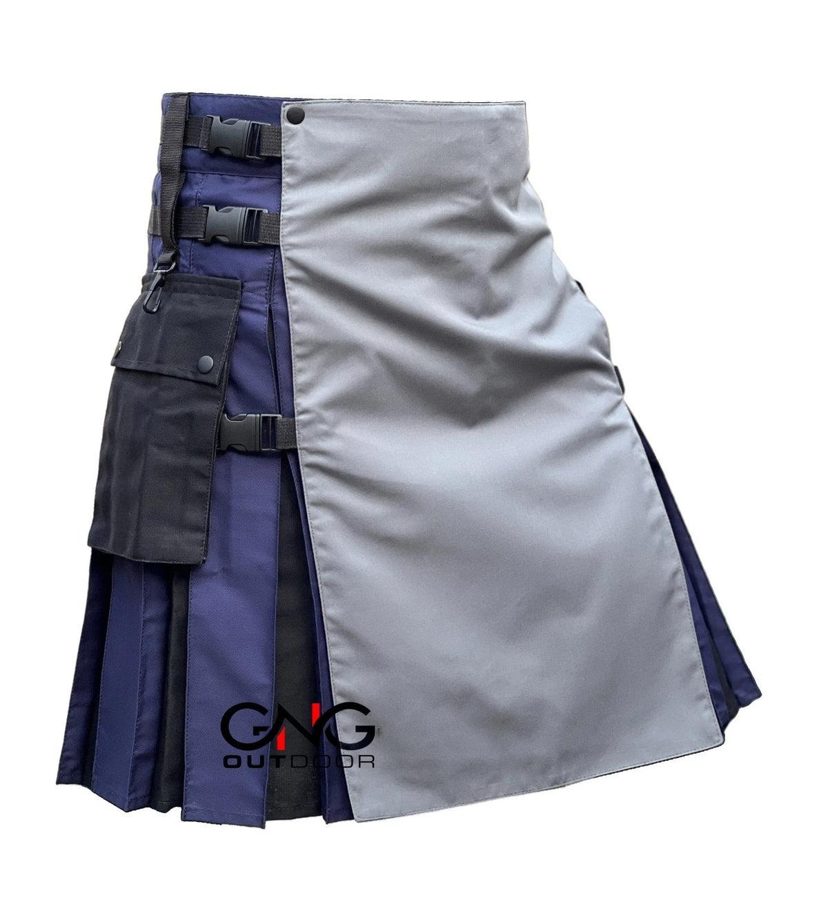 Men's Scottish Utility Kilt Blue with Grey Front Apron – Modern Highland Fashion Kilt