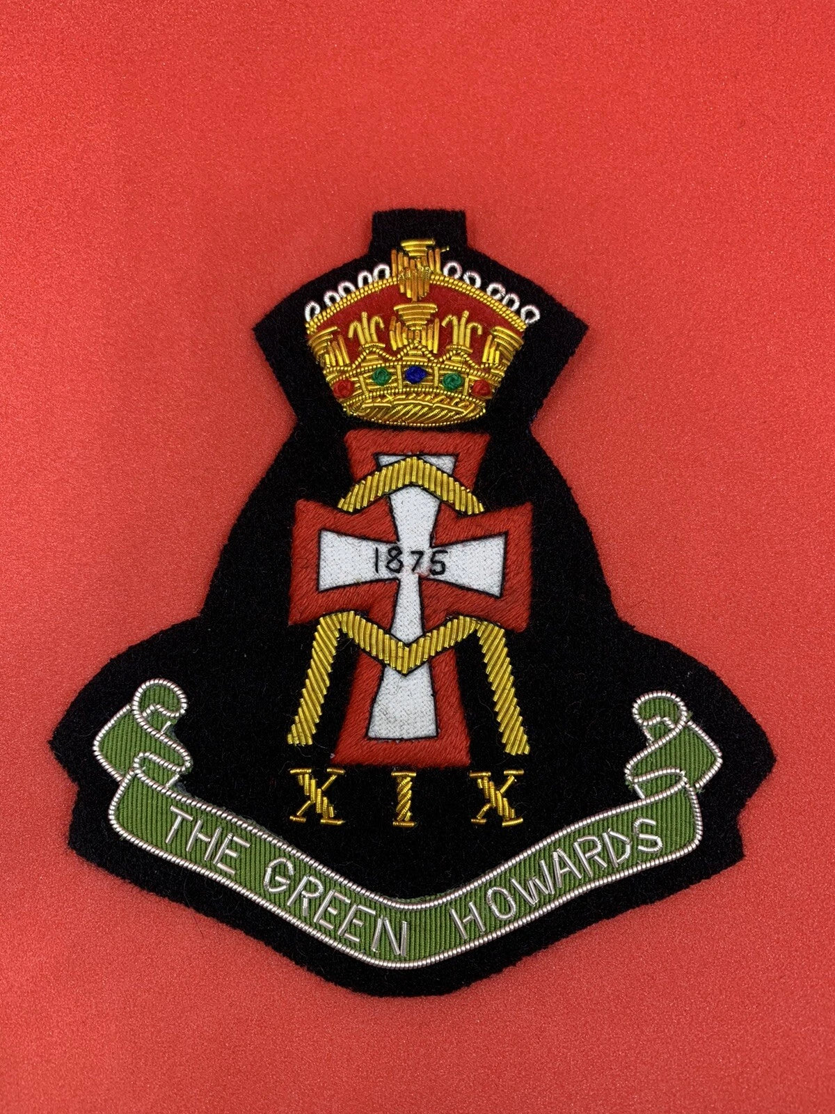 The Green Howards Blazer Badge XIX Handmade Bullion & Wire Embroidered Regimental Badge