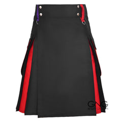 Men's Rainbow Pride Hybrid Utility Kilt | Black with Colorful Pleats | 28" to 62"