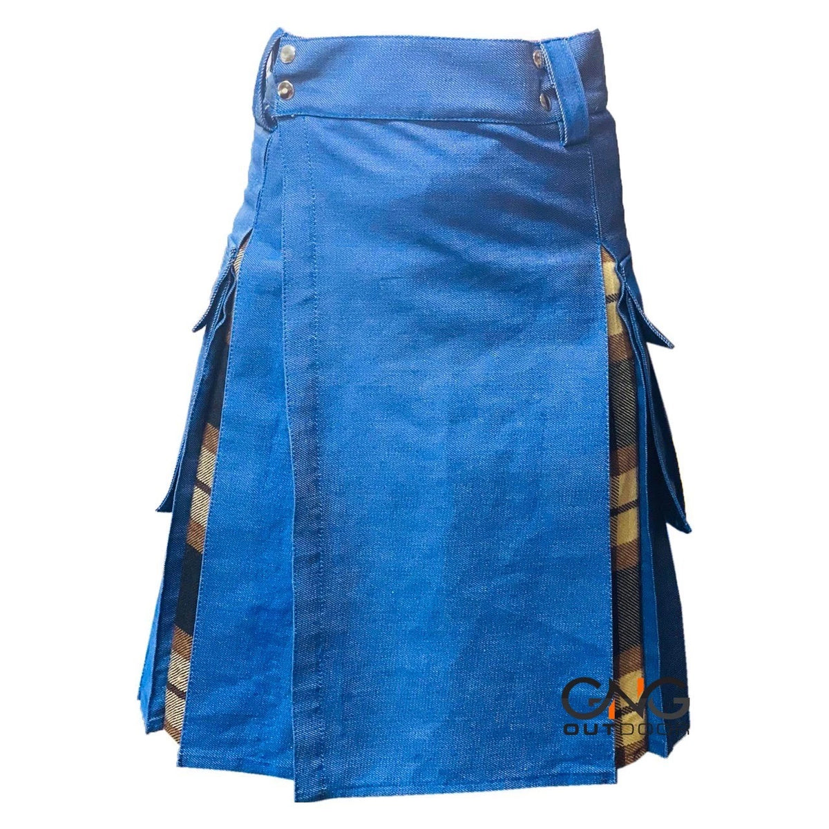 Men's Scottish Sky Blue Denim-Style Utility Kilt Tartan Pleated Hybrid