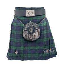 Men's Traditional Scottish 5-Yard Kilt Set | Black Watch Tartan Stag Head Formal Outfit