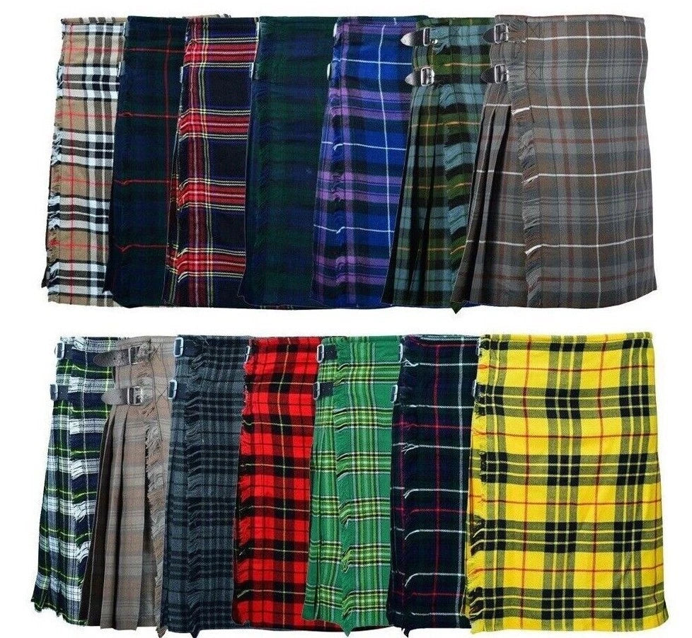 Men's Scottish 5-Yard Acrylic Wool Kilt  Traditional Highland Tartan Kilt (+40 tartans)