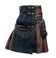 Men’s Tartan Utility Kilt with Chain Details, Adjustable Straps & Front Apron  Modern Highland Fashion Kilt