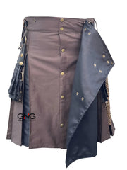 Men's Two-Tone Black and Brown Utility Kilt with Antique Chains | 28" to 60"