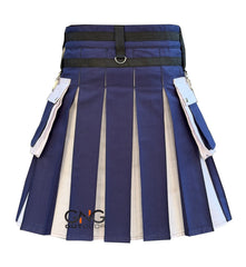 Men's Scottish Blue Utility Kilt White Cross Highland Modern Fashion Kilt