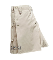 Men’s Beige Tactical Utility Kilt – Scottish Modern Ripstop Cotton Kilt