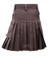 Men’s Dark Brown Tactical Utility Kilt | Scottish-Inspired Ripstop Cotton Cargo Kilt