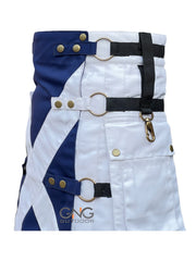 Men’s Modern Blue & White Tactical Utility Kilt with Cargo Pockets
