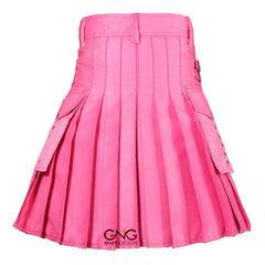 Men's Pink Cargo Utility Kilt with Adjustable Buckles & Pocket  Modern Highland Style
