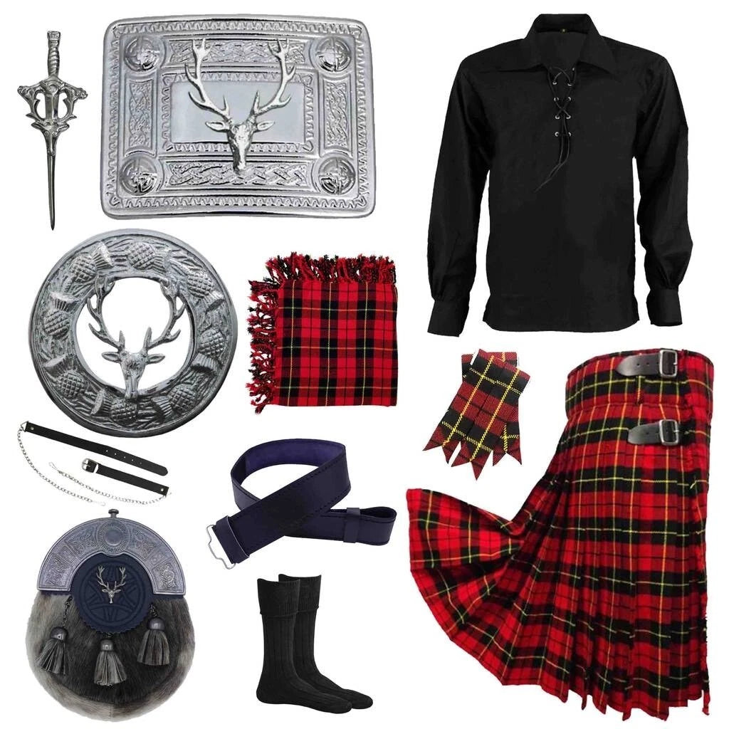 Men’s Scottish Antique Highland Kilt Outfit – Traditional Tartan Wedding & Ghillie Shirt