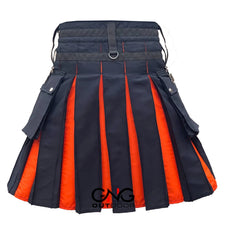 Men's Scottish Black & Orange Hybrid Utility Kilt | Modern Fashion Cargo Kilt