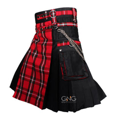 Men's Scottish Macgregor Tartan Front Apron Utility Kilt | Black Gothic Hybrid