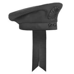 Men's Grey Scottish Caubeen Beret Hat with Rosette and Ribbon Tails