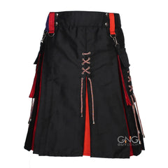 Men's Black Hybrid Utility Kilt with Rainbow Pleats & Laces | Pride Kilt