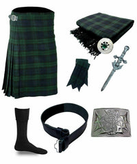 Men's Black Watch Tartan 8-Piece Scottish Highland Kilt Outfit Traditional Wedding Kilt Set