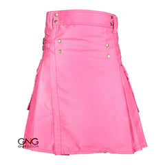 Men's Pink Cargo Utility Kilt with Adjustable Buckles & Pocket  Modern Highland Style