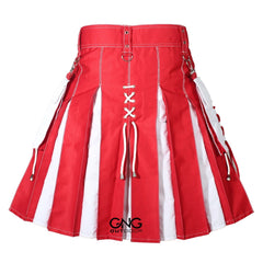 Scottish Red & White Lace-Up Utility Kilt  Modern Highland Fashion Kilt for Men