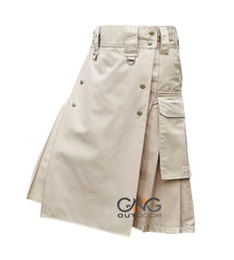 Men’s Beige Tactical Utility Kilt – Scottish Modern Ripstop Cotton Kilt