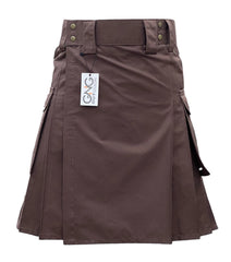 Men’s Dark Brown Tactical Utility Kilt | Scottish-Inspired Ripstop Cotton Cargo Kilt
