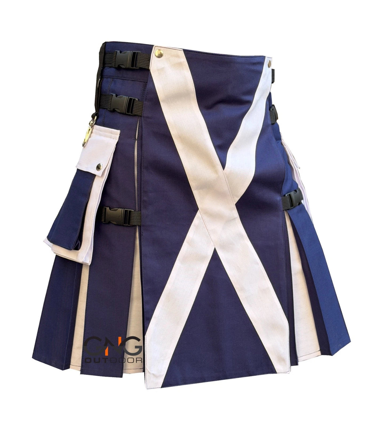 Men's Scottish Blue Utility Kilt White Cross Highland Modern Fashion Kilt