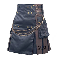 Men's Two-Tone Black and Brown Utility Kilt with Antique Chains | 28" to 60"
