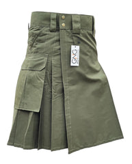 Men’s Green Tactical Utility Kilt – Ripstop Cotton Cargo Kilt with Functional Pockets