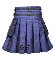 Men's Scottish Utility Kilt Blue with Grey Front Apron – Modern Highland Fashion Kilt