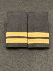 Pilot Epaulettes 2 Gold Bars Rank Slip-On Shoulder Boards Black Cloth Pair