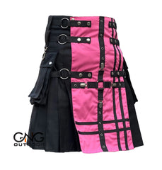 Men's Scottish Pink and Black Fashion Utility kilt Modern Kilt Size 28-62
