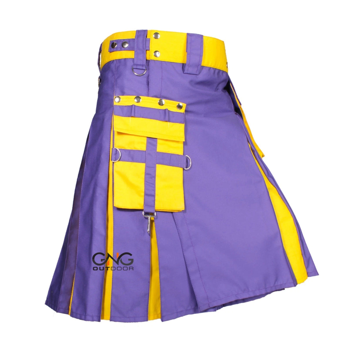 Men's Purple & Yellow Utility Kilt – Scottish Highland Modern Fashion Kilt with Cargo Pockets