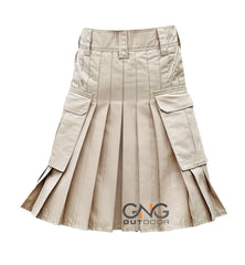 Men’s Beige Tactical Utility Kilt – Scottish Modern Ripstop Cotton Kilt