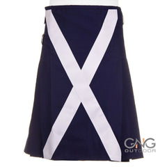 Men's Scottish Navy Blue Utility Kilt White Cross Highland Modern Fashion Kilt