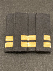 Pilot Epaulettes 2 Gold Bars Rank Slip-On Shoulder Boards Black Cloth Pair