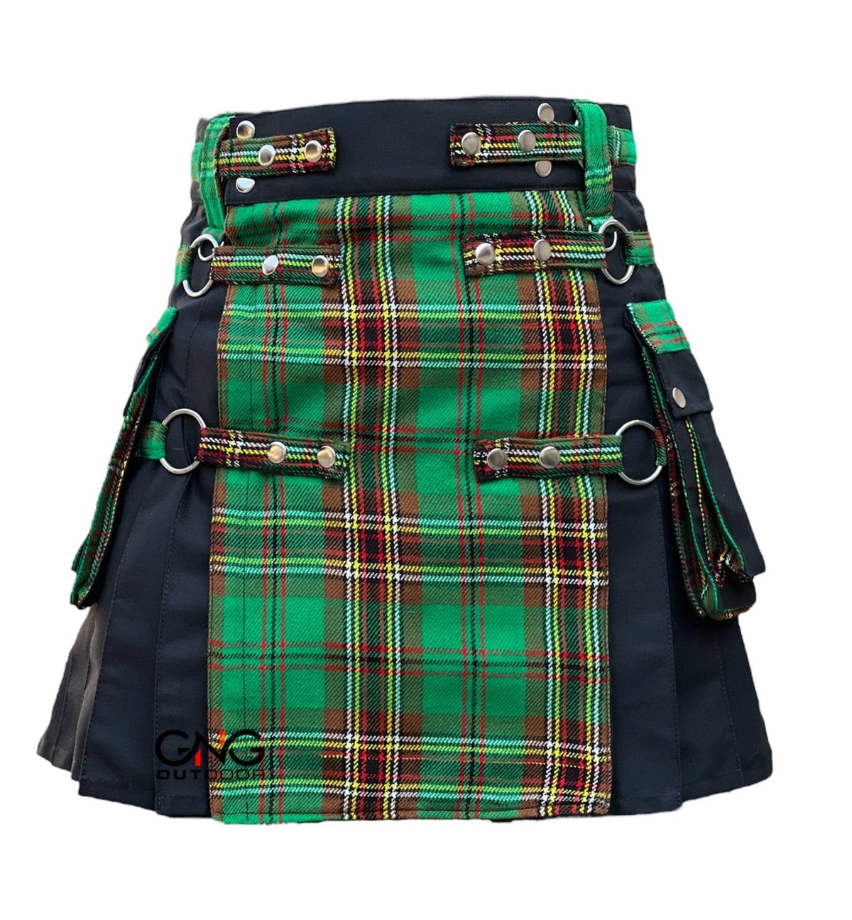 Men's Gothic Hybrid Utility Kilt  Tara Murphy Tartan & Black Pleats